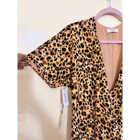 Aritiza Babaton WALLACE Wrap Dress SIENNA/BLACK 75560 Size Medium Cheetah Leopar - Picture 16 of 16